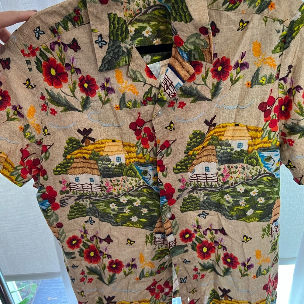 Uniquely designed asos designs button down collard shirt with flowers